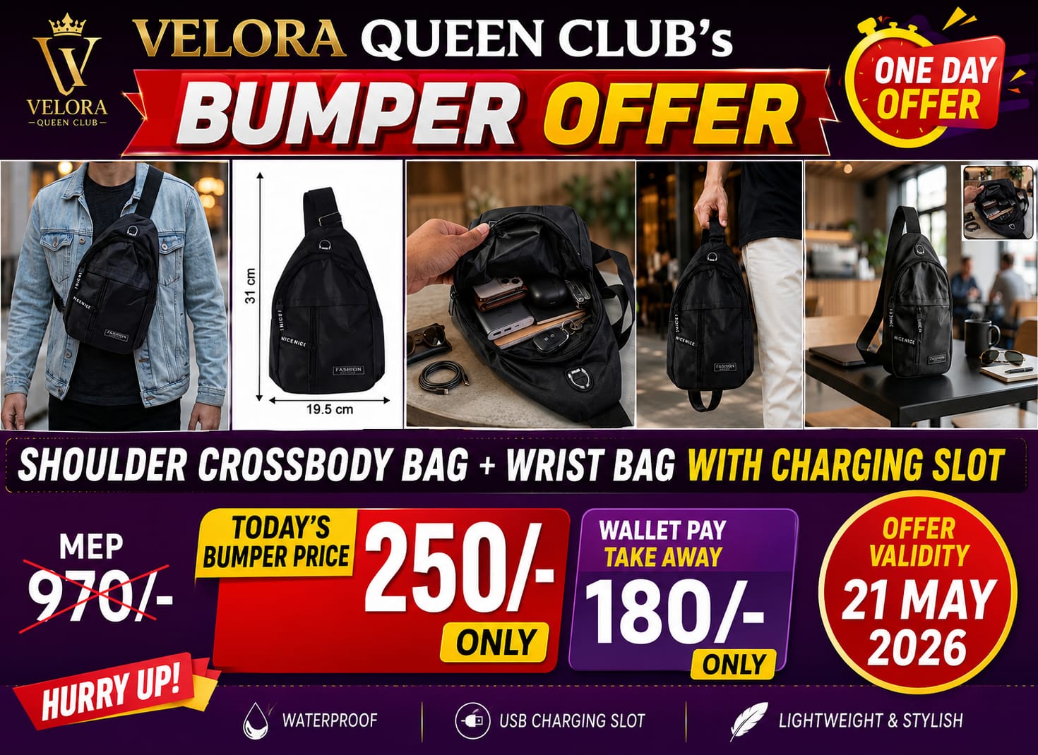 Waterproof crossbody shoulder Bag